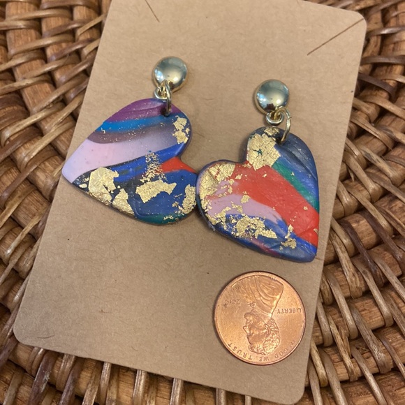 Cute heart handmade dangles. Pierced back - Picture 4 of 4